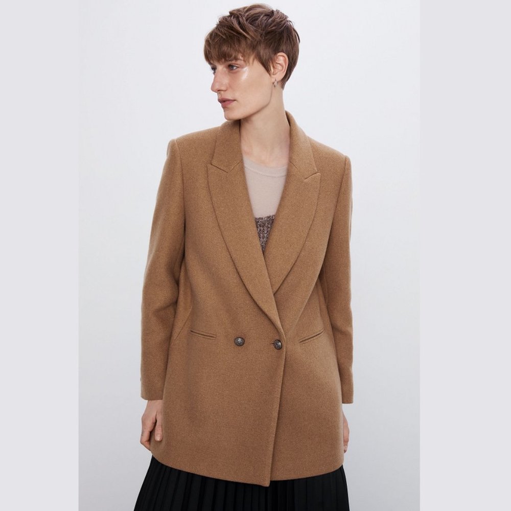 ZARA Wool-Blend Double Breasted Coat